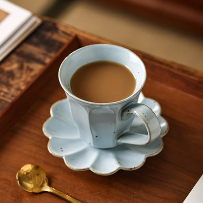 Gohobi Handmade Tall Stoneware Coffee Mug and Saucer Set