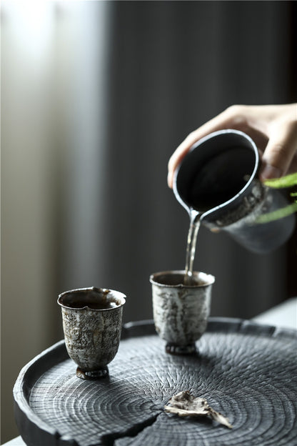 Tasse à thé en céramique argentée faite à la main Gohobi cuite au feu de bois