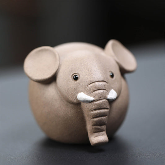 Gohobi Handmade Ceramic YiXing Clay Round Elephant Ornament Tea pet