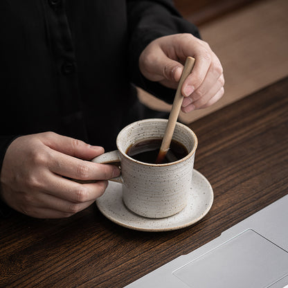 Ensemble tasse à café et soucoupe en céramique Tasse à café en poterie grossière japonaise Ensemble de café rétro Tasse en céramique faite à la main simple et créative