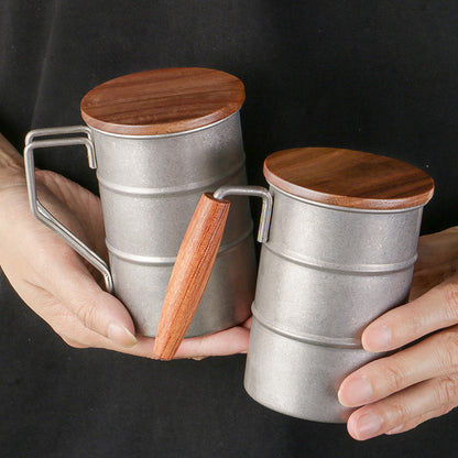 Tasse en acier inoxydable Gohobi avec couvercle et poignée en bois