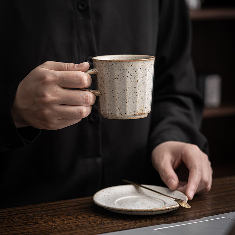 Ensemble de tasses à café en céramique de style japonais avec soucoupes, tasse à produit unique, tasse à eau bouillante imitation bois de chauffage faite à la main, tasse à café infusée à la main