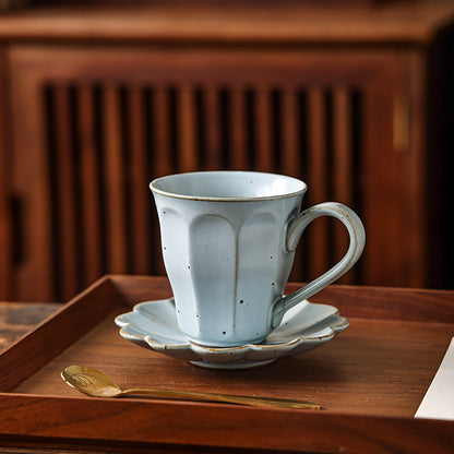 Gohobi Handmade Tall Stoneware Coffee Mug and Saucer Set