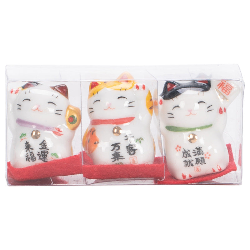 Gohobi A set of 3 Ceramic Lucky Cat Ornaments