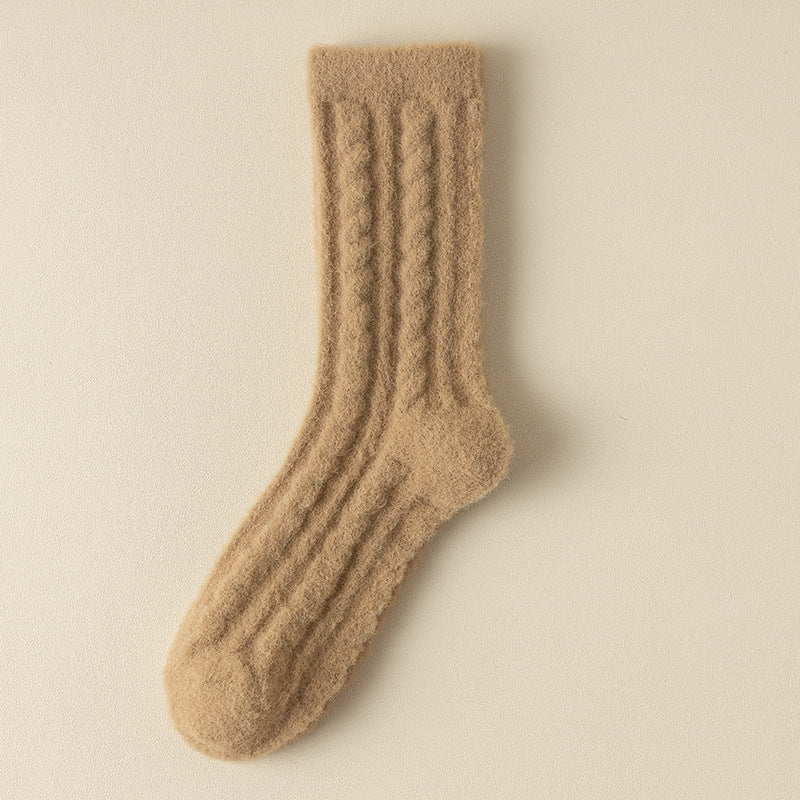 Chaussettes en cachemire torsadé épais en velours d'automne et d'hiver pour femmes, tube moyen, chaussettes chaudes de confinement post-partum, chaussettes de sommeil, vêtements d'extérieur taille haute