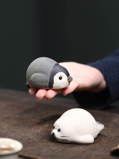 Gohobi Handmade Ceramic YiXing Clay Penguin and Seal Ornament Tea pet