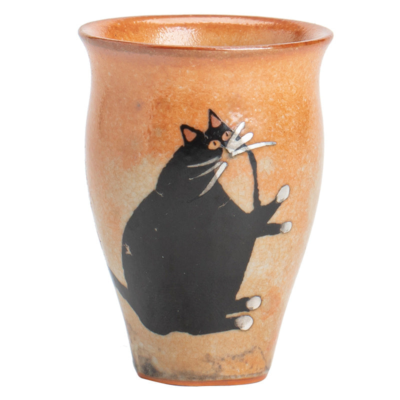 Gohobi Handmade Black Ink Hand-painted Cat Tea Cup 001