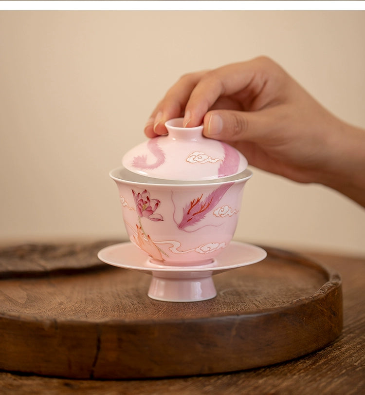 Gohobi Hand-painted Pink Dragon Gaiwan