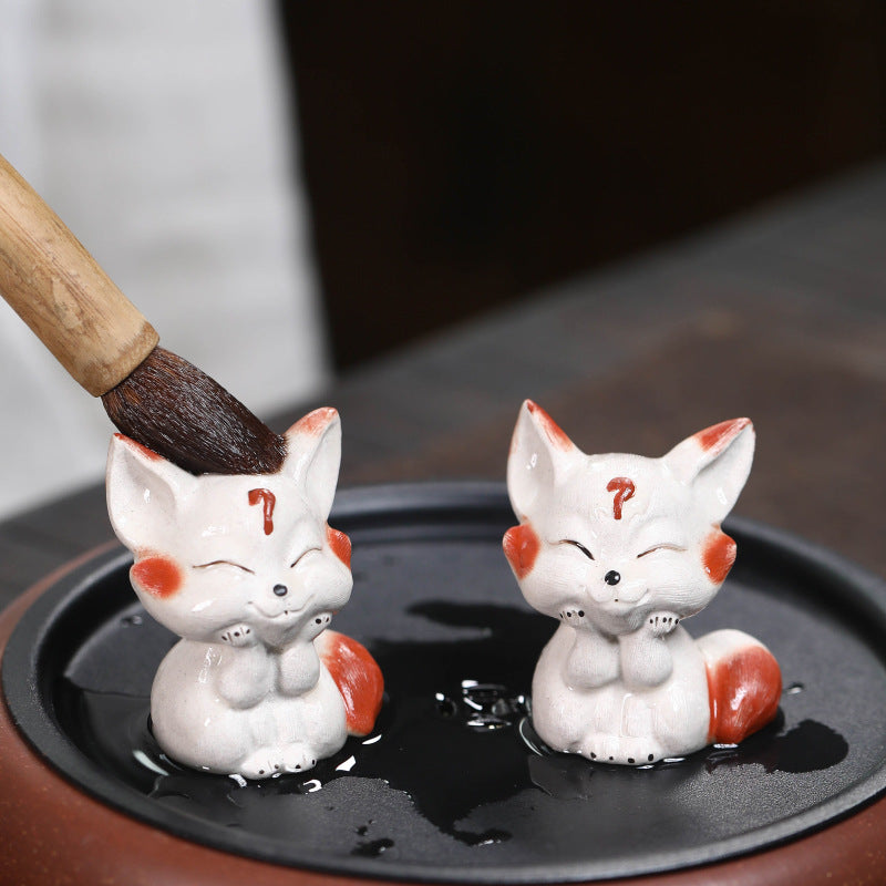 Gohobi Handmade Ceramic YiXing Clay Fox Ornament Tea pet