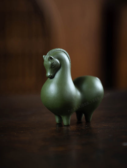 Gohobi Handmade Ceramic YiXing Clay Green Horse Ornament Tea pet