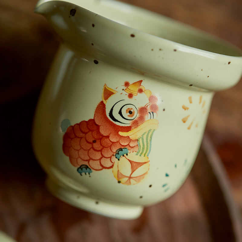 Gohobi Hand-painted Dance Lion Gaiwan Set  Hohin Teapot