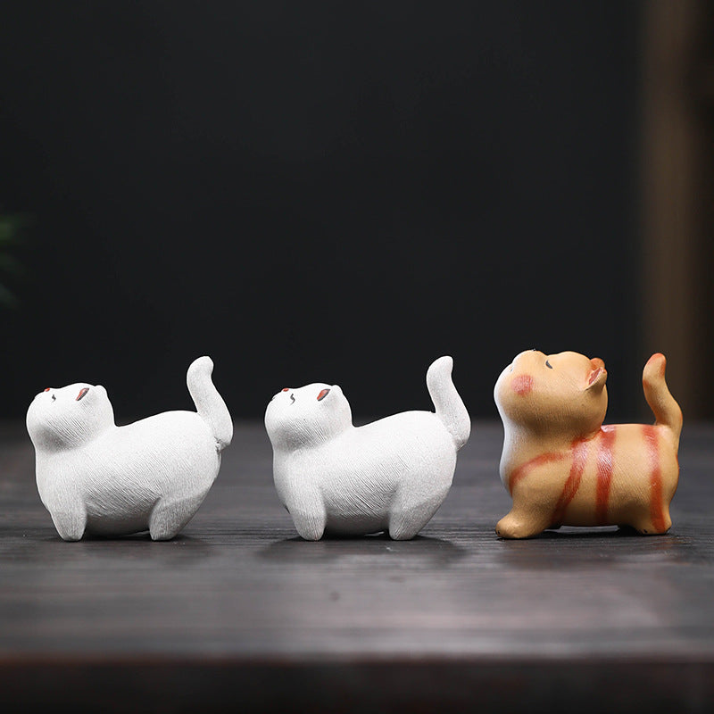 Gohobi Handmade Ceramic YiXing Clay Cat Ornament Tea pet