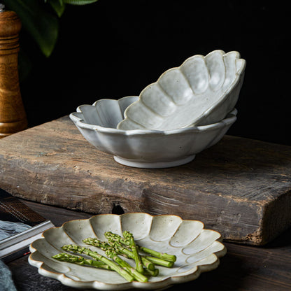 Gohobi Handmade Japanese Style Pear Blossom Stoneware Pasta Bowl Plate