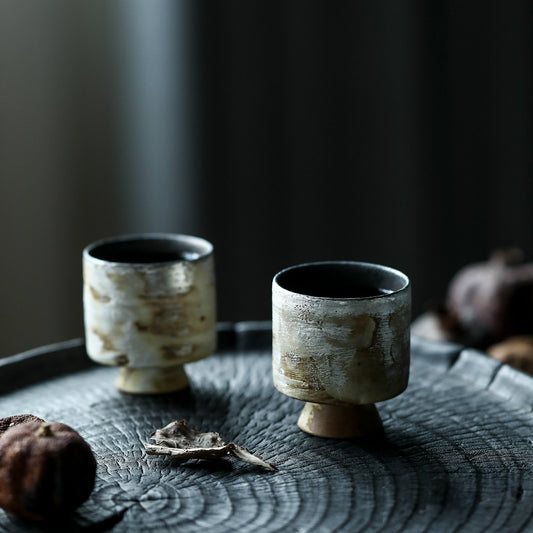 Gohobi Tasse à thé en céramique blanche brossée à la main en argent