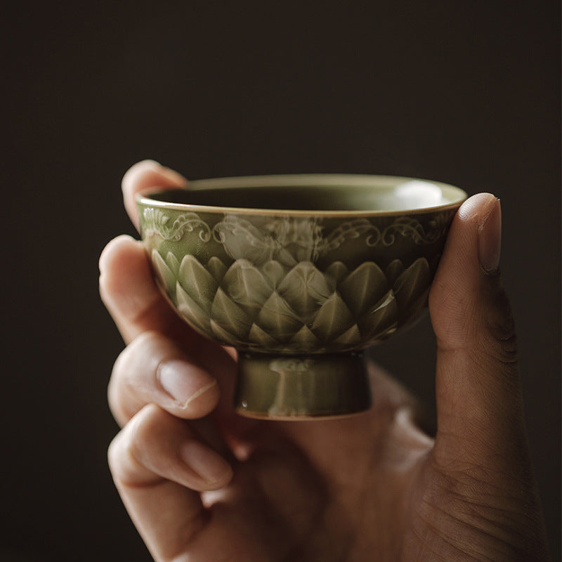 Gohobi Handmade Green Fish-scale Ceramic Tea Cup