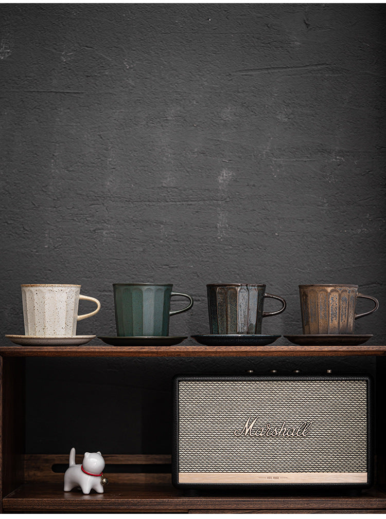 Ensemble de tasses à café en céramique de style japonais avec soucoupes, tasse à produit unique, tasse à eau bouillante imitation bois de chauffage faite à la main, tasse à café infusée à la main