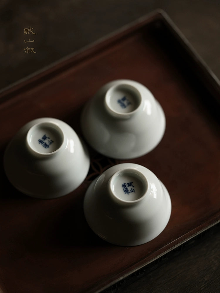 [賦山敘 x Gohobi] A Set of 3 Jingdezhen Jade White Standard Testing Cups 35ml