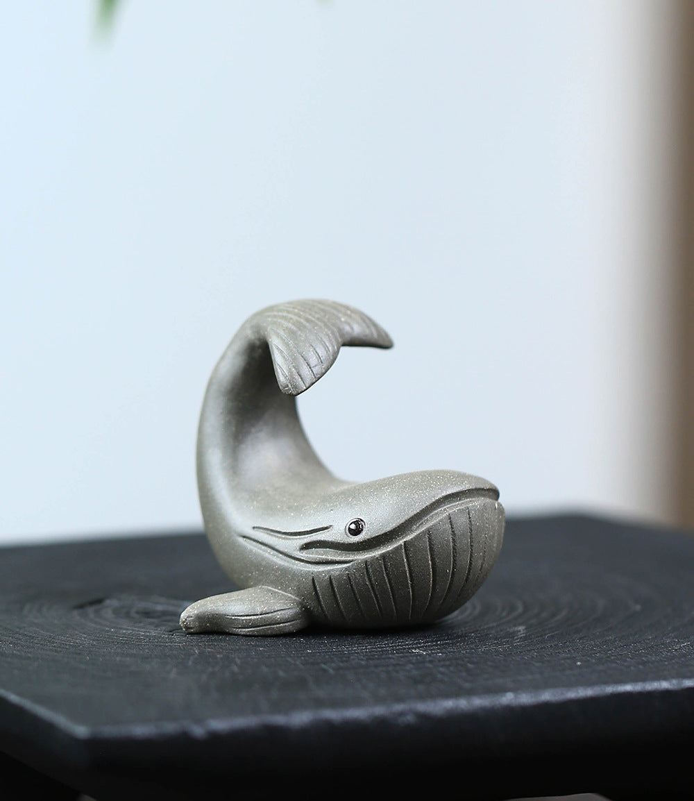 Gohobi Handmade Ceramic YiXing Clay Whale Ornament Tea pet