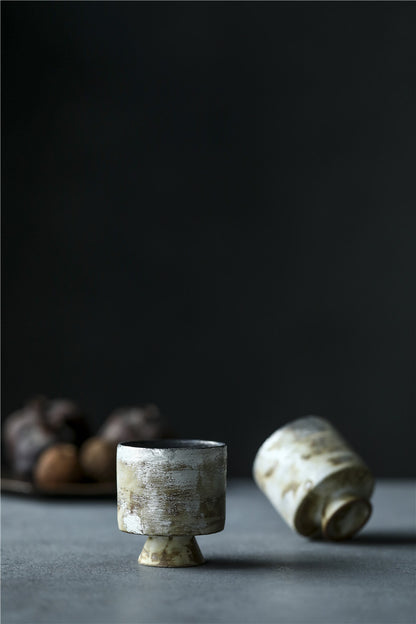 Gohobi Tasse à thé en céramique blanche brossée à la main en argent