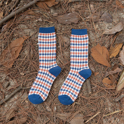 Chaussettes en coton à double aiguille mignonnes et fraîches pour enfants, fil épais et rétro bleu