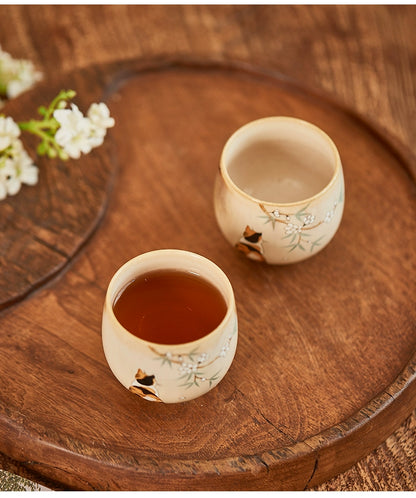 Gohobi Hand-painted Orange & Black Cat Ceramic Tea Cup