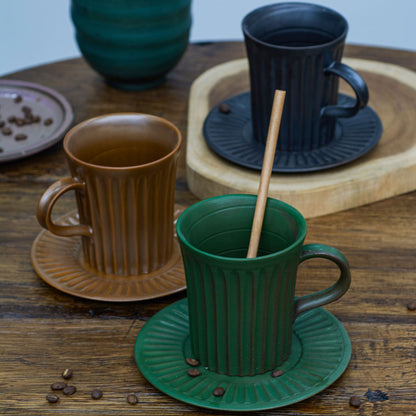 Gohobi Handmade Tall Vintage Japanese Stoneware Coffee Mug and Saucer Set