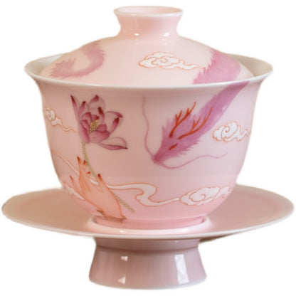 Gohobi Hand-painted Pink Dragon Gaiwan