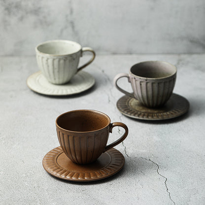 Gohobi Handmade Vintage Stoneware Coffee Mug and Saucer Set