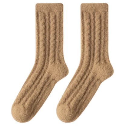 Chaussettes en cachemire torsadé épais en velours d'automne et d'hiver pour femmes, tube moyen, chaussettes chaudes de confinement post-partum, chaussettes de sommeil, vêtements d'extérieur taille haute