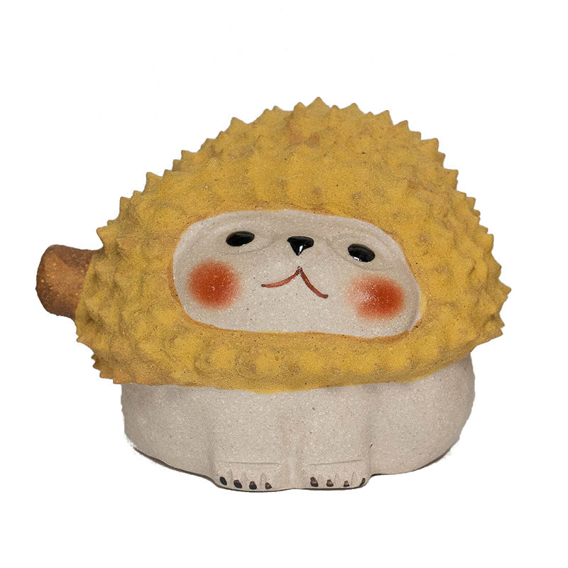 Gohobi Handmade Ceramic YiXing Clay Durian Cat Hedgedog Ornament Tea pet