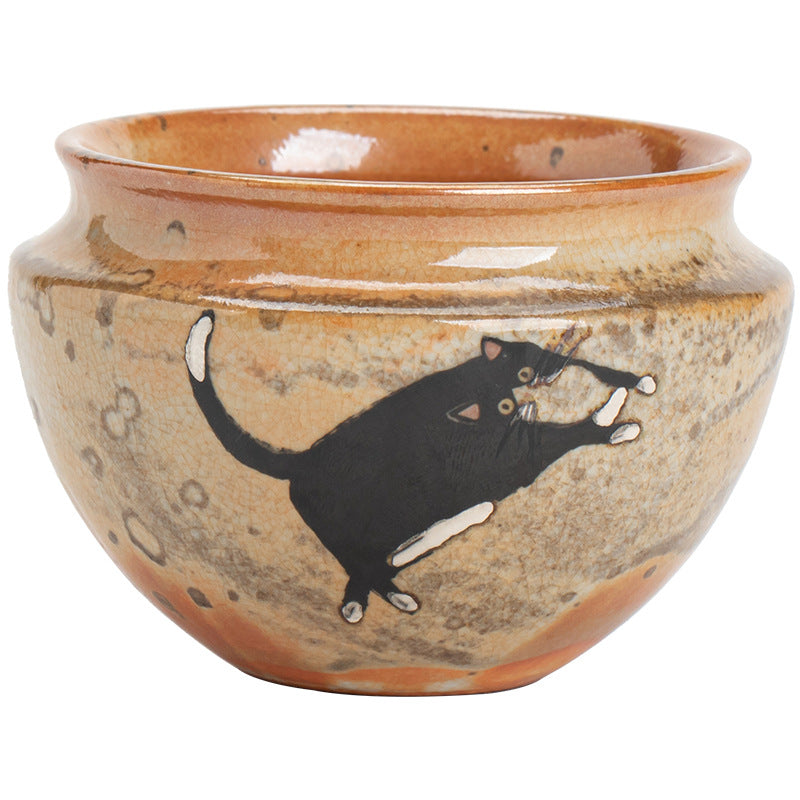 Gohobi Handmade Black Ink Hand-painted Cat Bowl 001