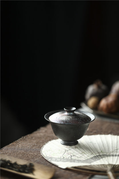 Gohobi Handmade Silver Snowflake Black Gaiwan