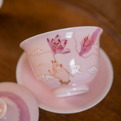 Gohobi Hand-painted Pink Dragon Gaiwan