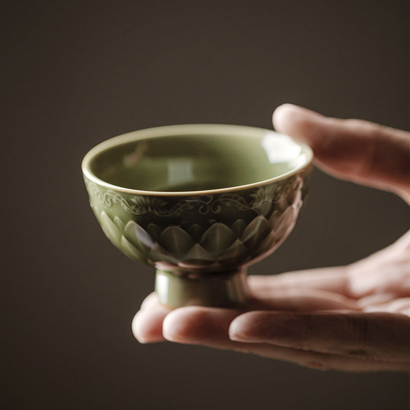 Gohobi Handmade Green Fish-scale Ceramic Tea Cup