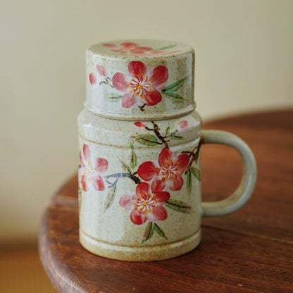 Tasse à café Gohobi peinte à la main avec motif floral bleu et blanc et couvercle