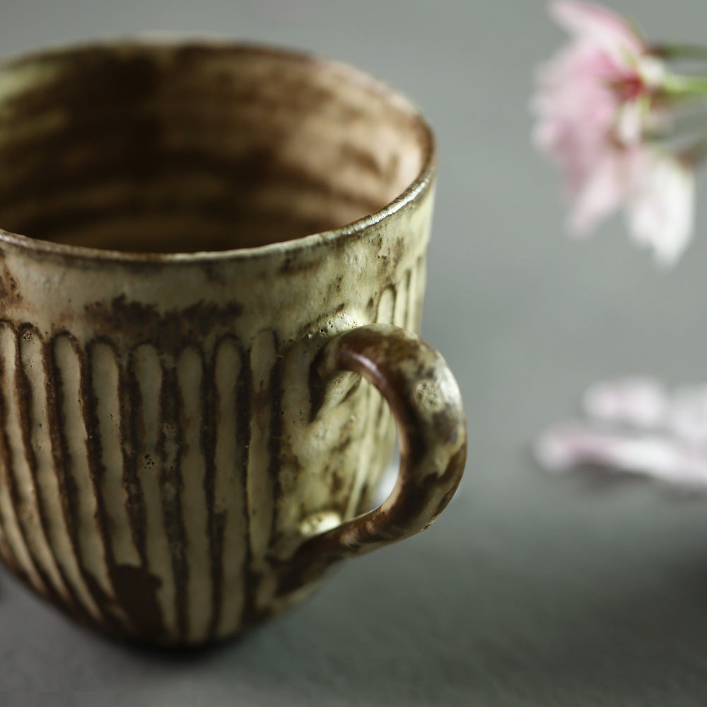 Gohobi Handmade White Brown Ceramic Coffee Cup Mug