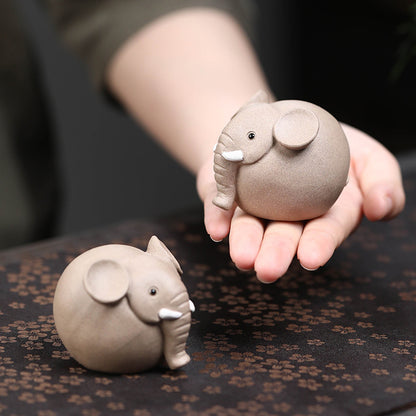 Gohobi Handmade Ceramic YiXing Clay Round Elephant Ornament Tea pet