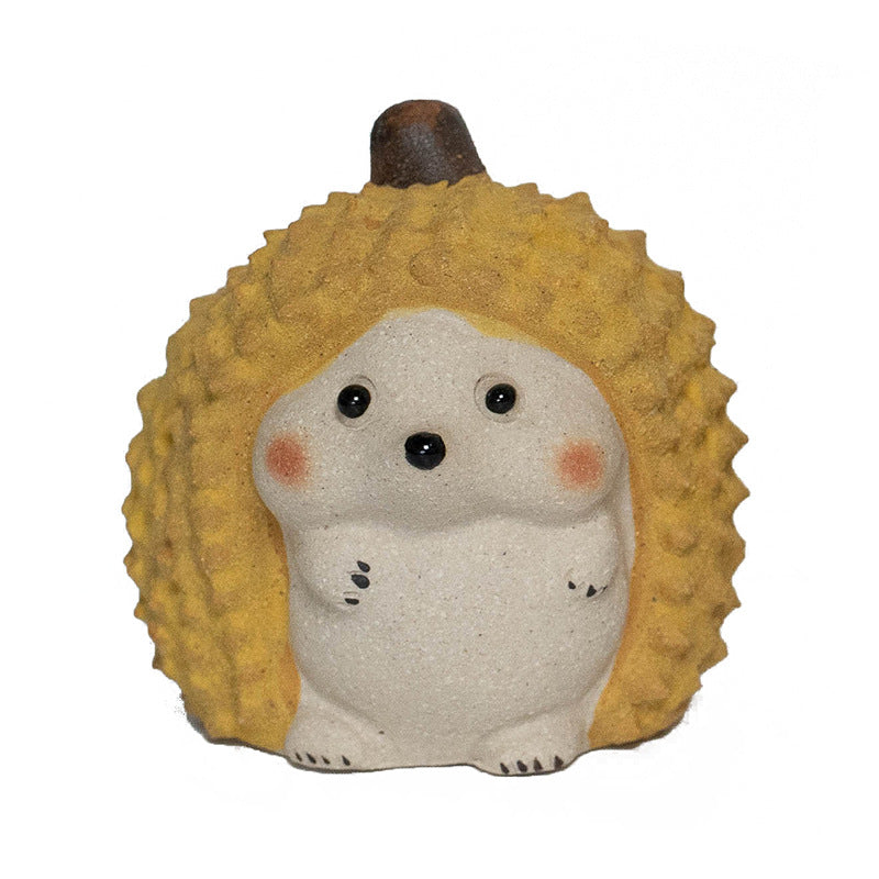 Gohobi Handmade Ceramic YiXing Clay Durian Cat Hedgedog Ornament Tea pet