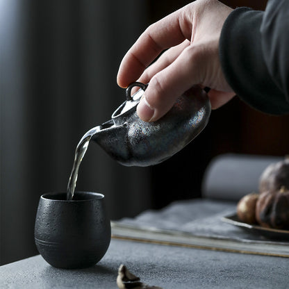 Théière Gaiwan Hohin en céramique noire cuite au feu de bois faite à la main par Gohobi