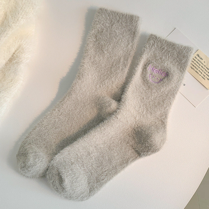 Gohobi Hello Smiling Mink Fleece Socks