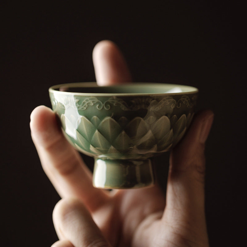 Gohobi Handmade Green Fish-scale Ceramic Tea Cup