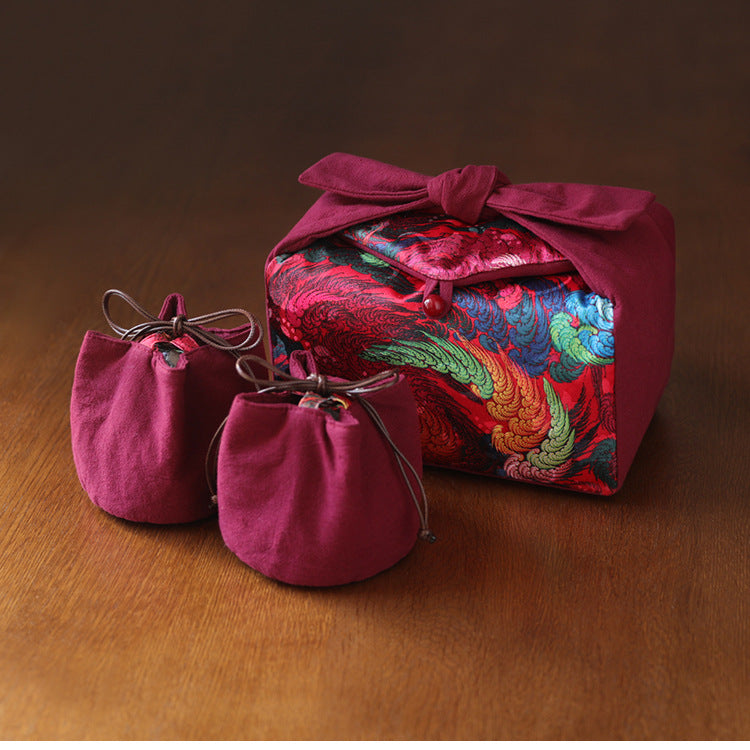 Gohobi Large Colourful Silk Teaware Storage Travel Bag