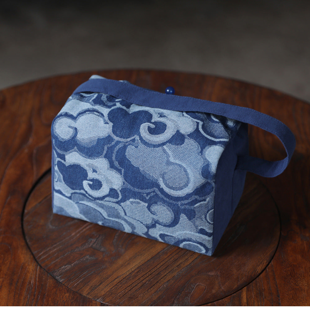 Gohobi Large Blue Wave Pattern Teaware Storage Travel Bag