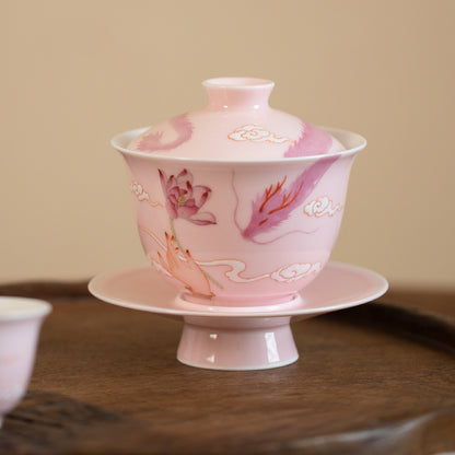 Gohobi Hand-painted Pink Dragon Gaiwan