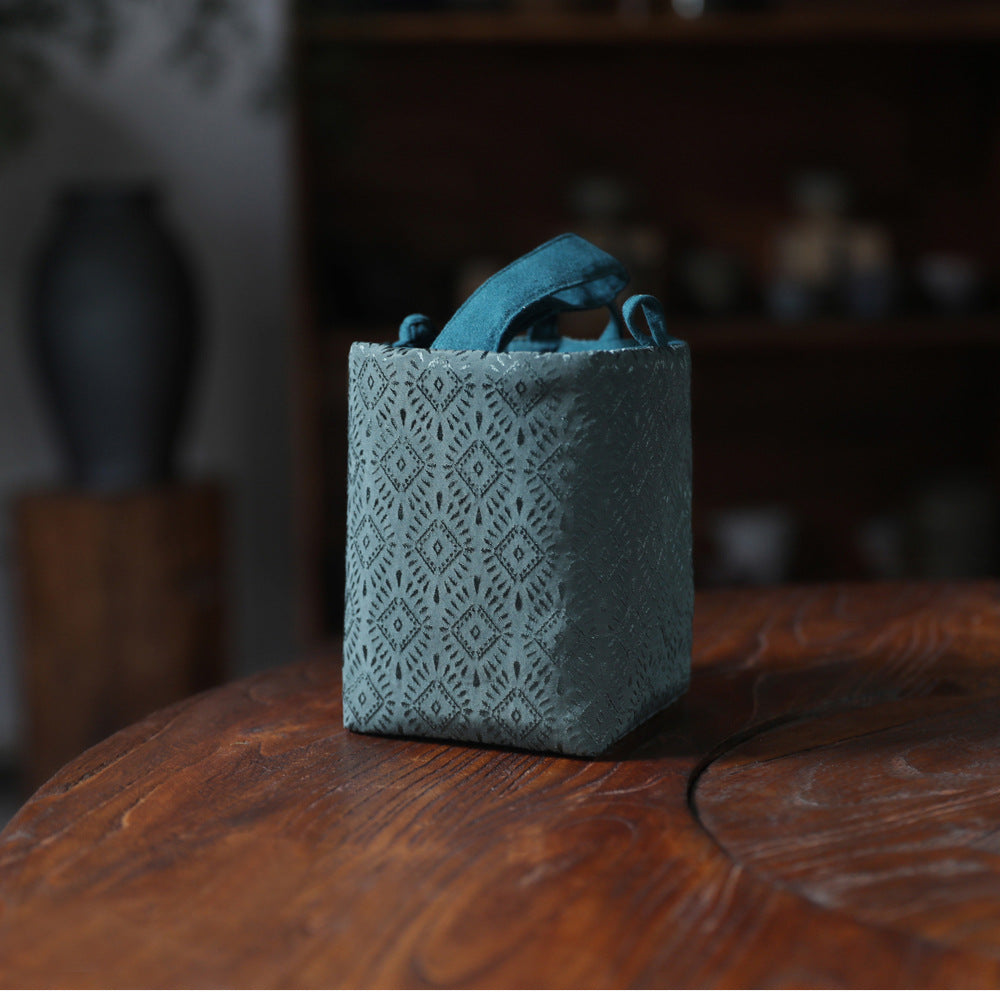 Gohobi Green Weaving Brocade Teaware Storage Travel Bag