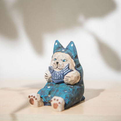 Gohobi Handcrafted Wooden Large Cat Ornament (Denim Version)