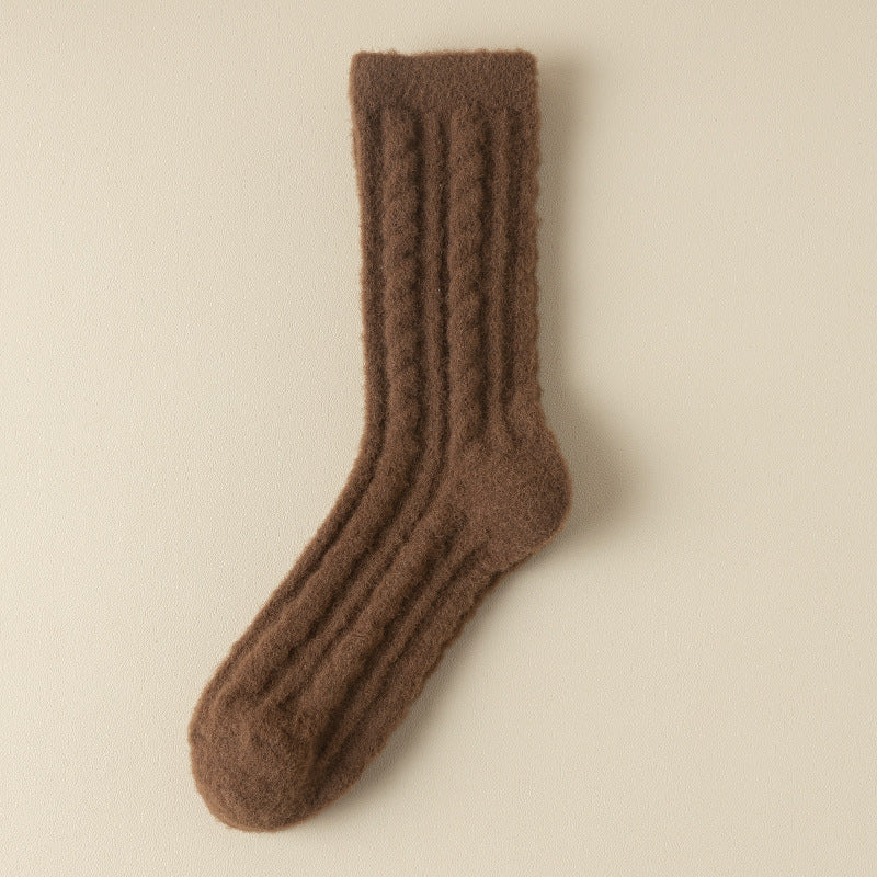 Chaussettes en cachemire torsadé épais en velours d'automne et d'hiver pour femmes, tube moyen, chaussettes chaudes de confinement post-partum, chaussettes de sommeil, vêtements d'extérieur taille haute