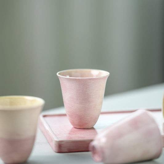 Gohobi Tasse de dégustation de thé en céramique rose faite à la main