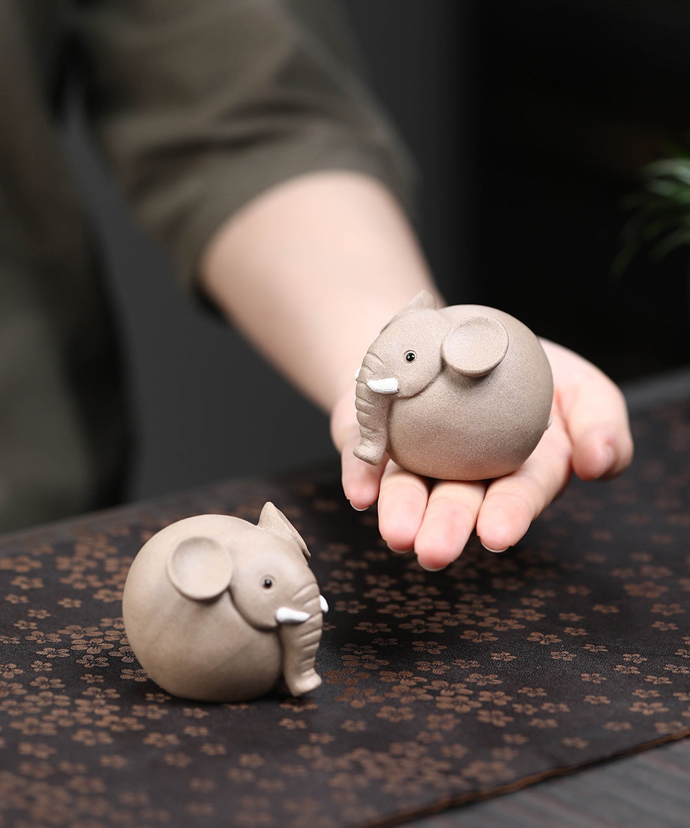 Gohobi Handmade Ceramic YiXing Clay Round Elephant Ornament Tea pet