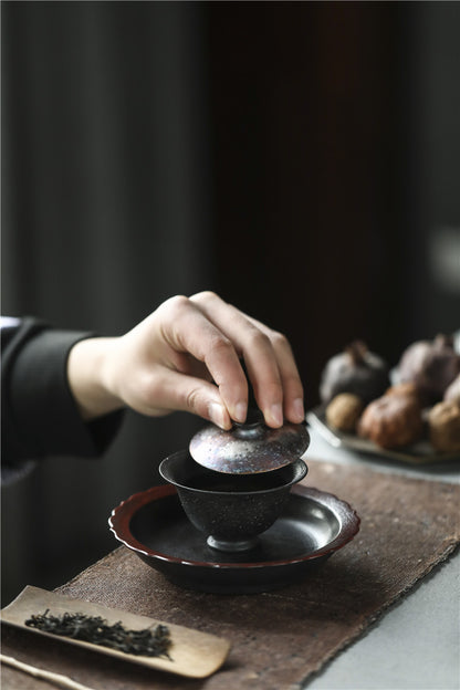 Gohobi Handmade Silver Snowflake Black Gaiwan